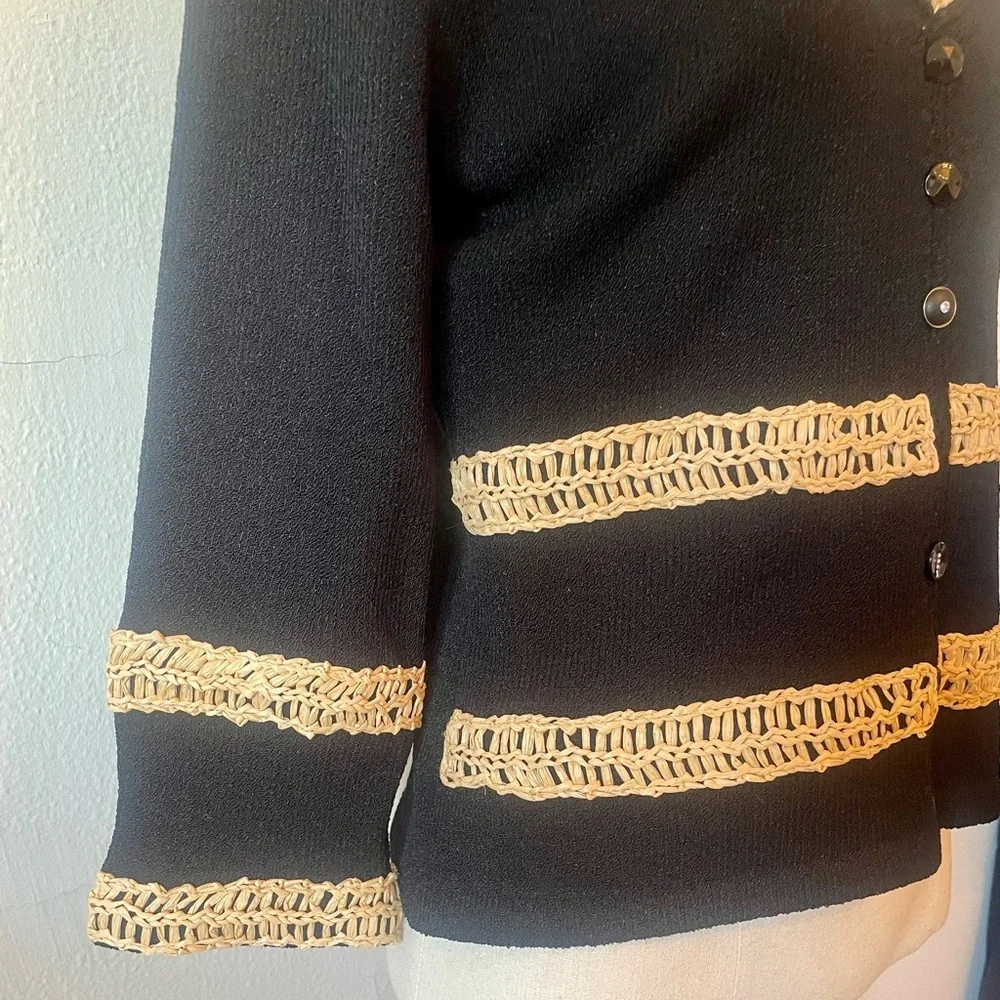 Elaris Black Crochet Trim Cardigan Blouse Gold Button Top Boho Chic Sweater Top